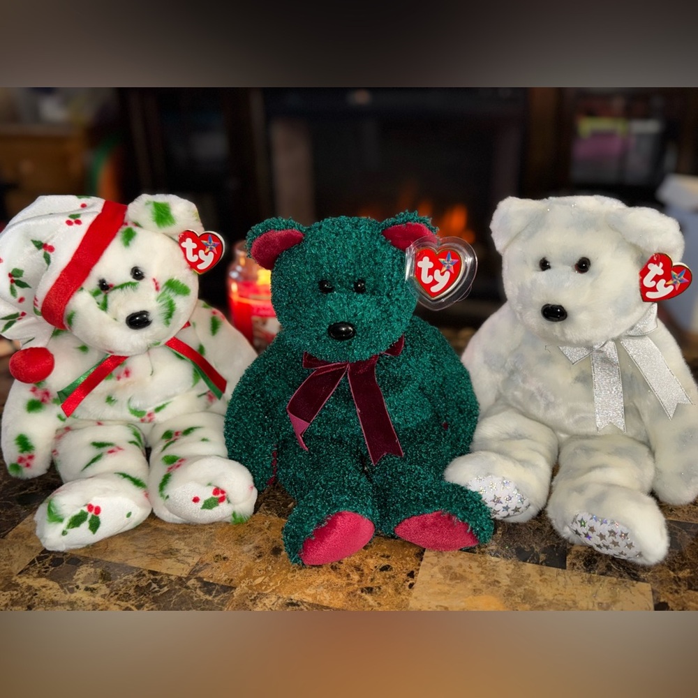 🎄 Ty Beanie Buddies Holiday Teddy Bear Lot of 3 Christmas
